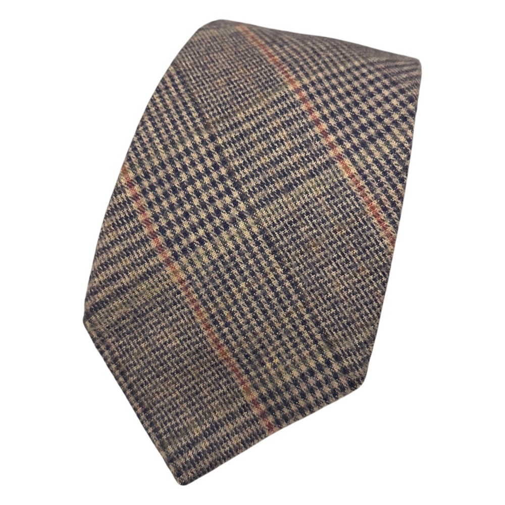VTG Eagle Shirtmakers Cotton Flannel Plaid Tie USA 4"W 59.5"L Tan Navy Academia